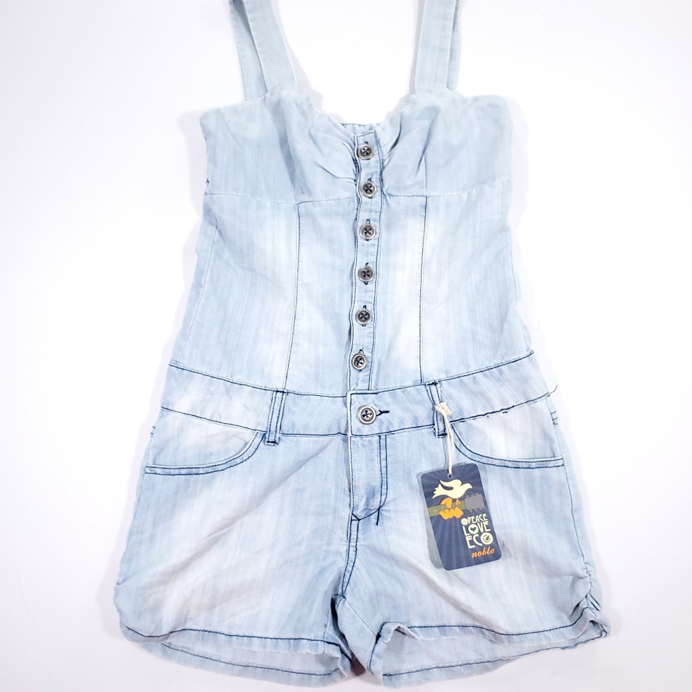 Noble Light Wash Denim Overalls Romper Short Sz S